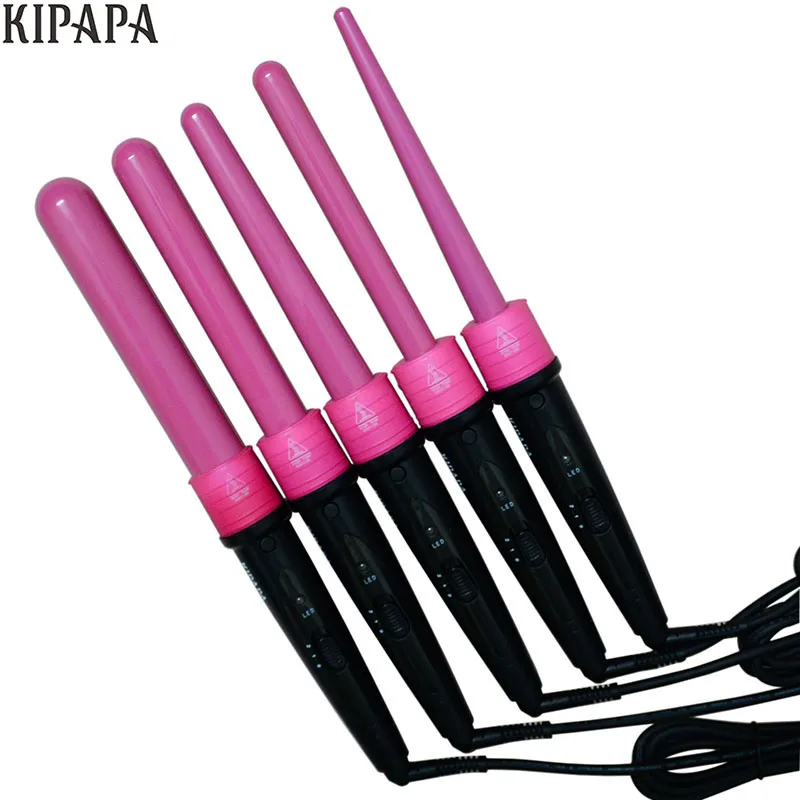 Pink Interchangable Ceramic Hair Curling Iron Magic Curling Wand Tool