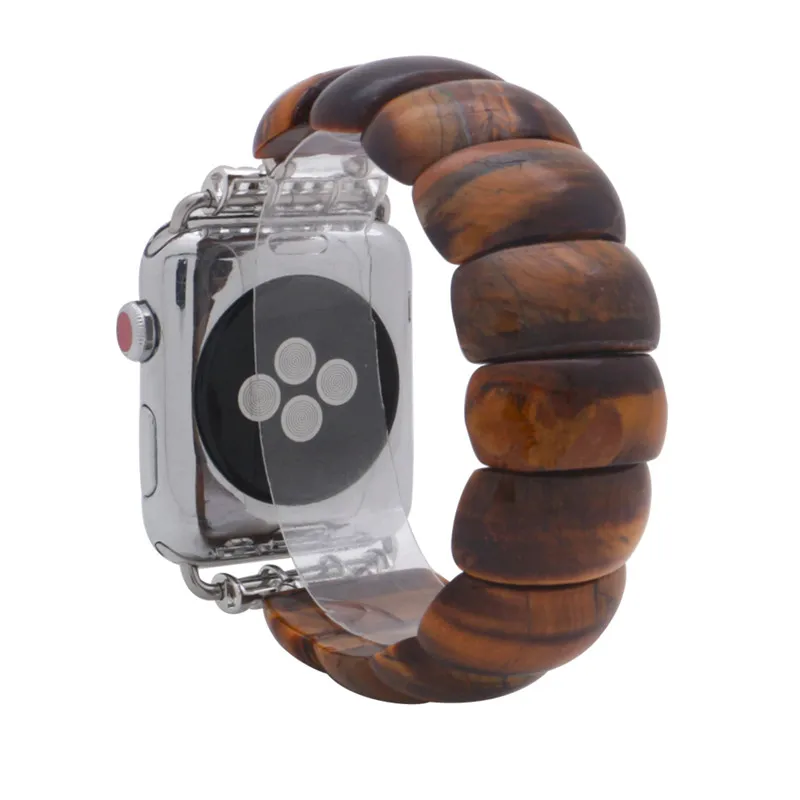 Модный ремешок для часов с тигровым глазом iWatch женские эластичные ремешки для часов с натуральным камнем 38 мм/42 мм ручной работы браслет для Apple Watch