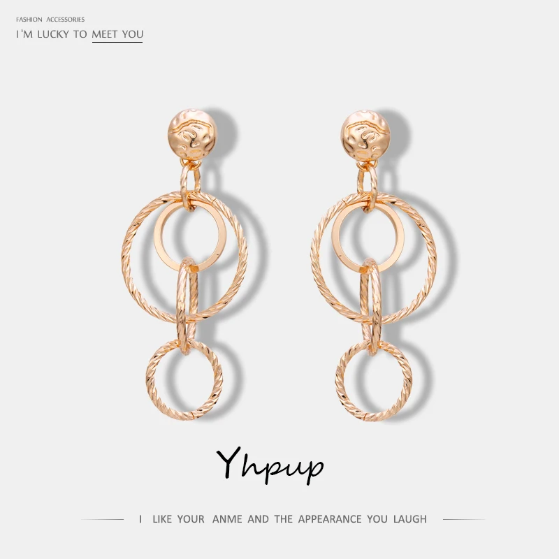 

Yhpup Europe and America Multi Simple Round Brand Metal Golden Dangle Charm Earrings For Women Party Trendy Earrings Bijoux