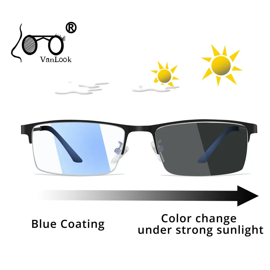 Photochromic Sunglasses Chameleon Lens Blue Light Blocking Men's Glasses for Computer Eyeglasses Gaming Protection Blue Ray