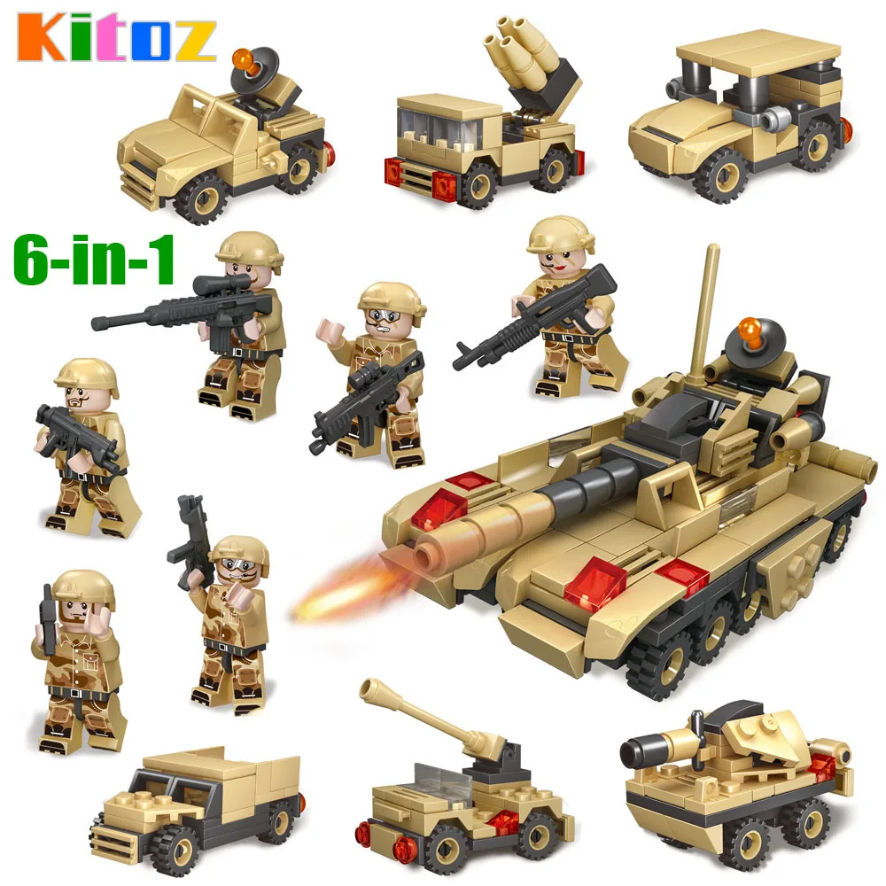 

Kitoz 6-in-1 WW2 Tank Building Block Toy 3D Tiger Tank Model Military Educational Toy for boy kid Compatible with Lego Block