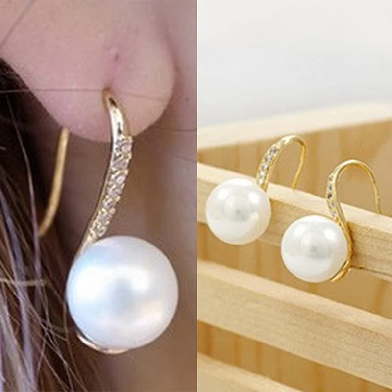 Neue Design Einfache Simulierte Perle Ohr Schmuck Gold-Farbe Ohrringe für Frauen Hohe Qualität Kristall Ohrring Kostenloser Versand
