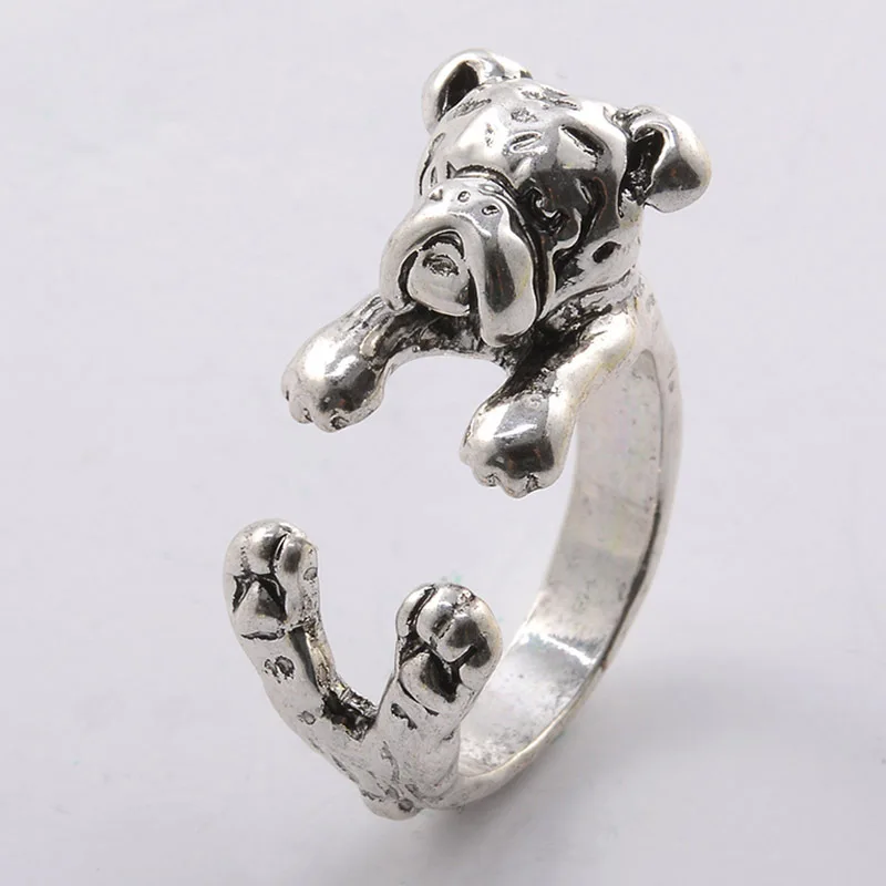 Buy Antique Silver Fashion Opening Ring Can Be Adjusted Dog Bulldog Rings For