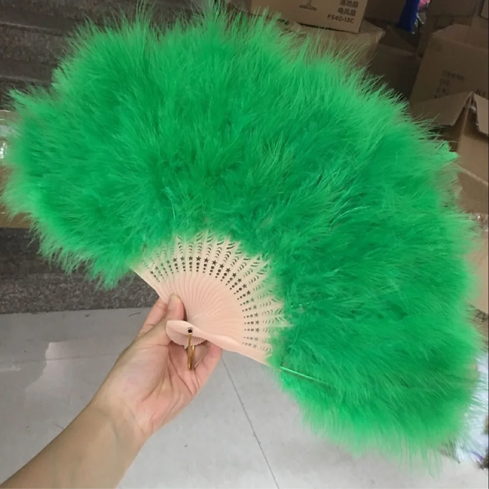 Green A 2 шт много утолщаются пушистые складные Marabou свадьба свадебный душ реквизит для фото вечеринок перо ручные вентиляторы - Цвет: Green A