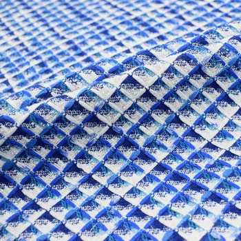 

Sapphire blue classic plaid tweed fabric for coat dress bazin riche getzner telas por metro tissu tissus tecidos para costura