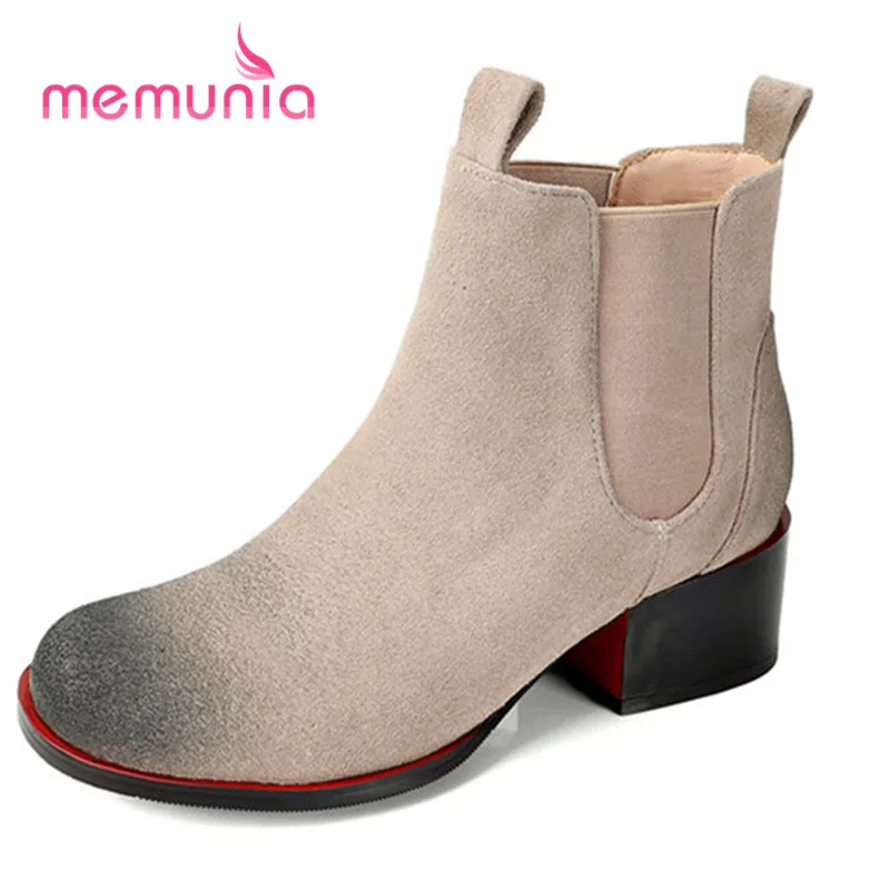 

MEMUNIA 2020 new arrive ankle boots med heels round toe winter boots fashion women boots genuine leather big size 33-43