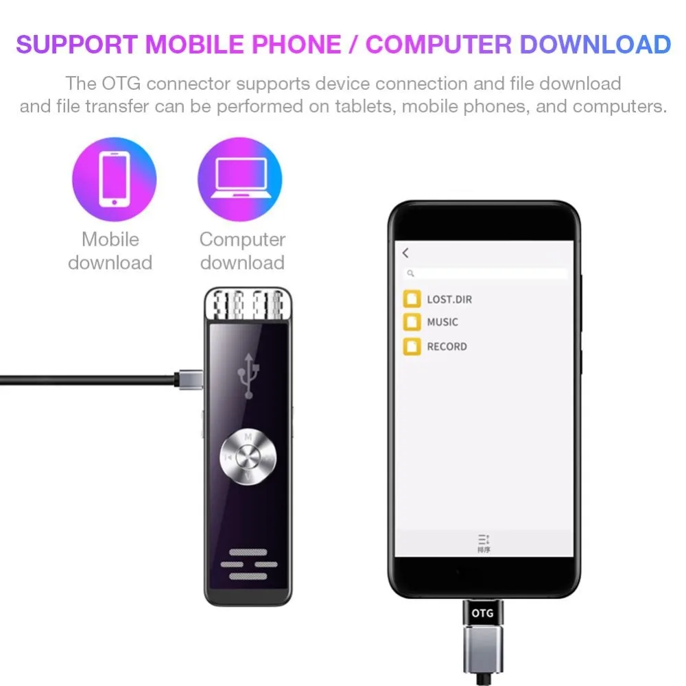 16GB Digital Voice Recorder Dual Microphone Dictaphone Sound Activated Recording Meeting Class With WAV,MP3 Player