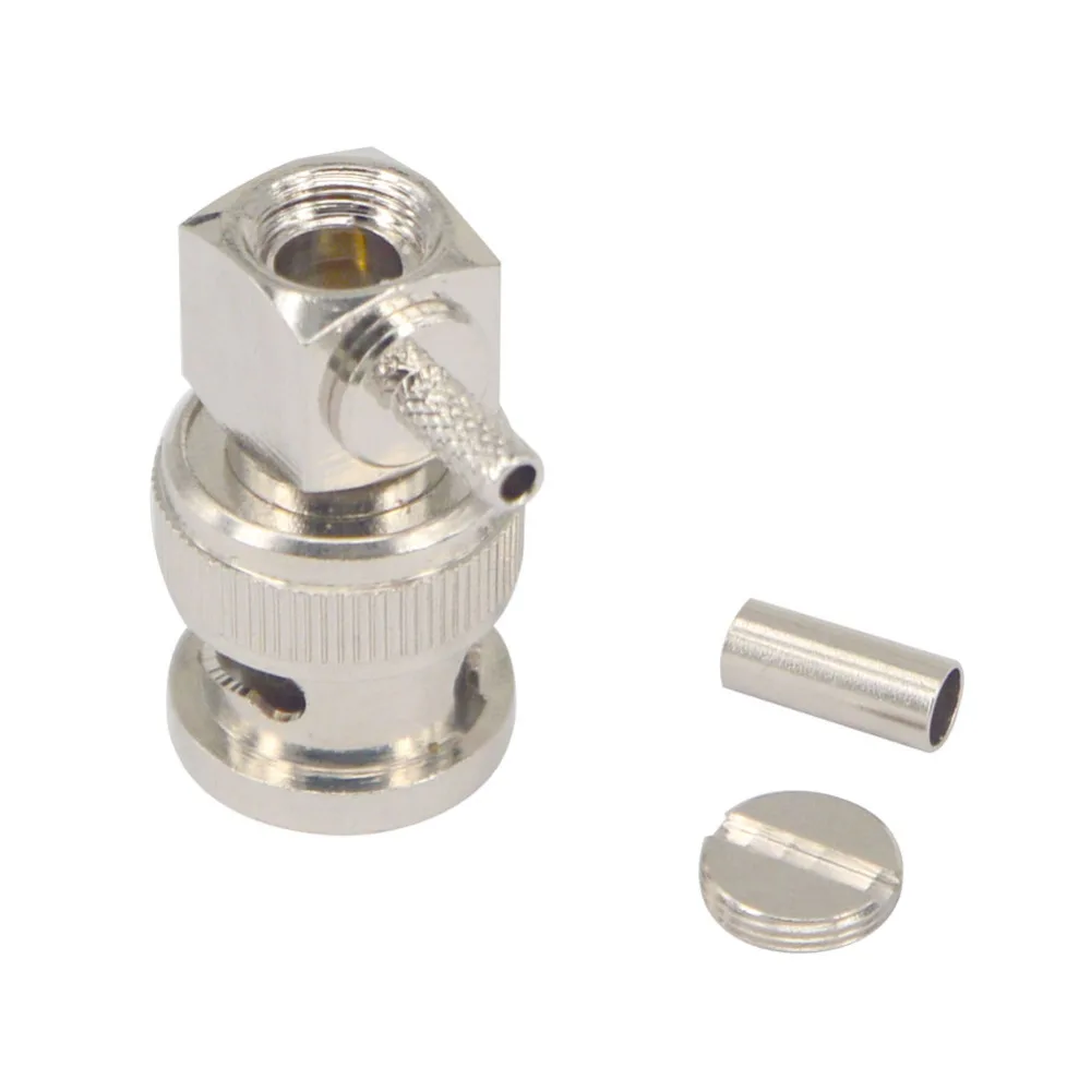 100 Pieces BNC Male Plug 90 Degree Crimp BNC connectors for RG174