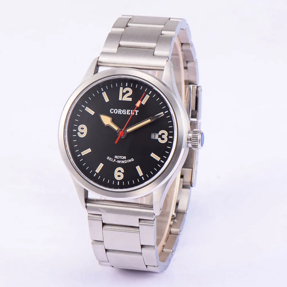 

41mm Corgeut sapphire crystal luxury top brand Black Dial Full SS band Date Mechanical 20ATM Miyota 8215 Automatic men Watch