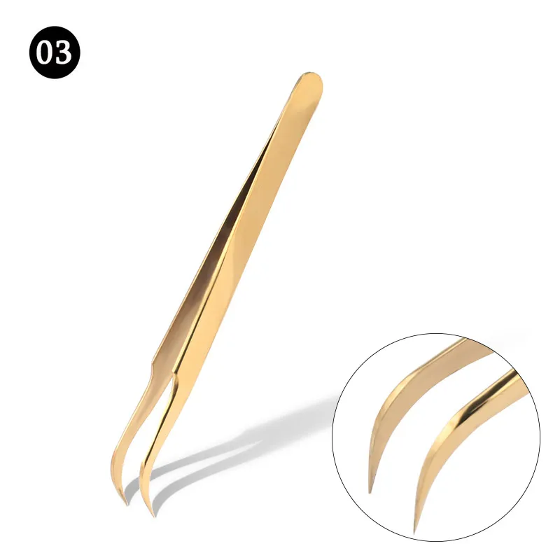03 Gold Профессиональные пинцеты для ресниц, щипцы для наращивания ресниц из нержавеющей стали, высокоточные пинцеты для наращивания ресниц, набор - Цвет: 03 Gold