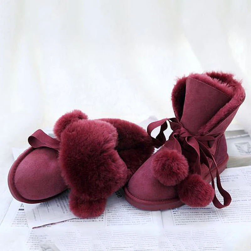 Wine Red UVWP/Новые модные женские зимние ботинки; теплые шерстяные ботинки; зимние ботинки из натурального меха; женские ботинки из натуральной овечьей кожи - Цвет: Wine Red