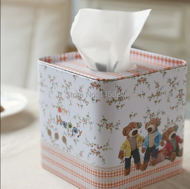

New coming Iron Facial paper case Bear Garden Tissue Box Metal square Napkin Holder Home Storage box Room Roll Paper Case