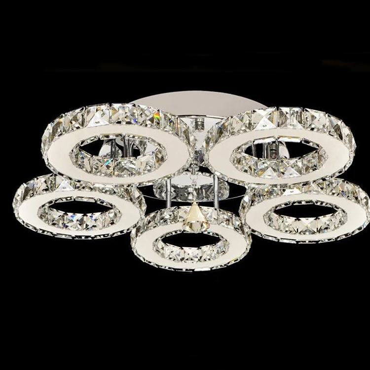 Free Shipping Led Crystal Ceiling Lights Flush Mount 5 Lights Crystal Stainless Steel 90-265V