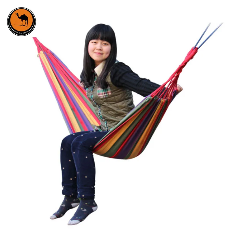 Portable Hammock Camping Backpacking Hiking Woven Cotton Fabric Rainbow Striped 200*80cm men rainbow striped tee