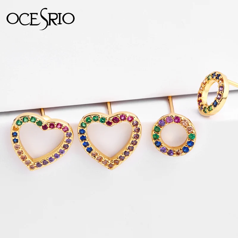 

Rainbow Heart Circle Stud Earrings For Women 2019 Gold Micro Pave Colorful Zirconia CZ Earrings Cheap Trendy Huggie Jewellry