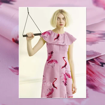

Flamingo digital print silk organza satin fabric crisp translucent fashion dress silk fabric wholesale silk cloth