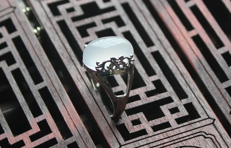 925 sterling silver inlaid white chalcedony ring female open ring 