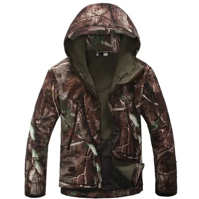 Куртка или брюки в стиле милитари из мягкой кожи акулы, Мужская водонепроницаемая ветрозащитная теплая куртка, камуфляжная армейская одежда - Цвет: leaf camo jacket