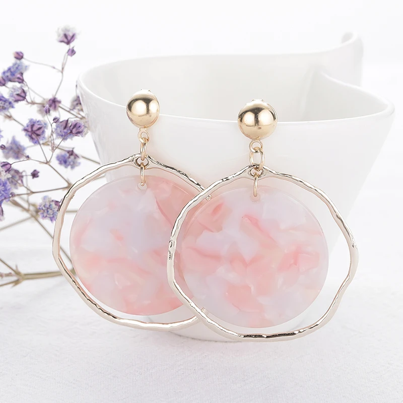 

Bohemian Earrings for Woman Tortoiseshell Fashion Round Large Color Block Earrings Geometric Irregular Leopard Earring Wholesale