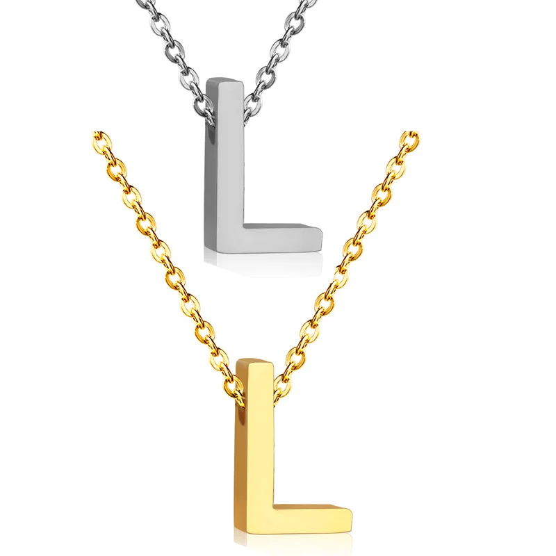 LUXUSTTEL женское классическое ожерелье с буквами алфавита a-z форма кулон ожерелье из нержавеющей стали письмо ожерелье золото/серебро - Окраска металла: L
