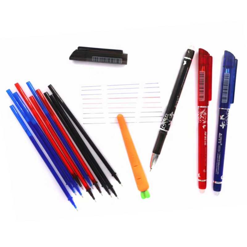 12 шт./лот стираемая гелевая ручка, стержень, набор ластиков 0,5 мм, синие, черные, красные чернила, стираемая ручка для школы, офиса, канцелярские принадлежности