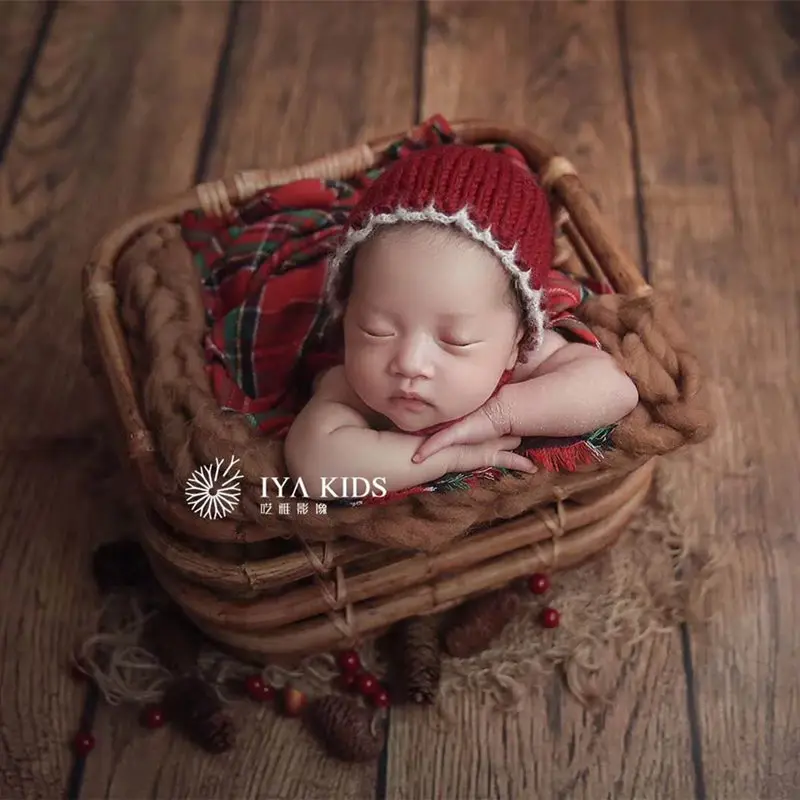

Baby Christmas HAT for newborn photography props,handmade cotton bonnet photography props