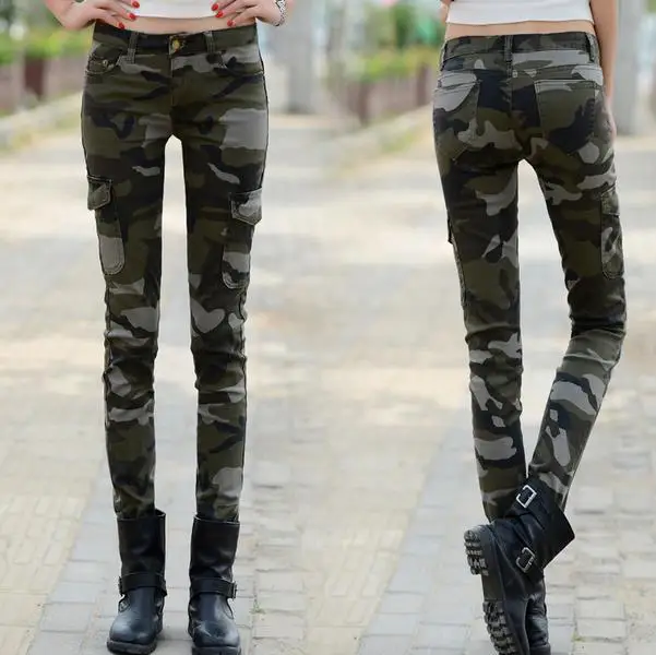 Новые модные обтягивающие джинсы женские длинные узкие камуфляжные брюки повседневные брюки