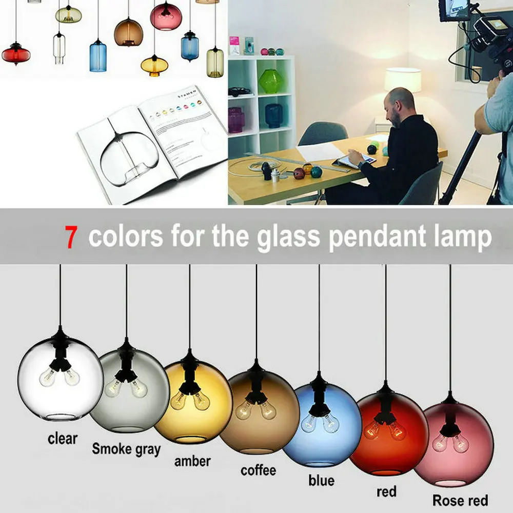  Artpad Multi Color Stained Clear Glass Pendant Light Lamp for Dining Room Bar Coffee Hotel Restaura - 32878785145