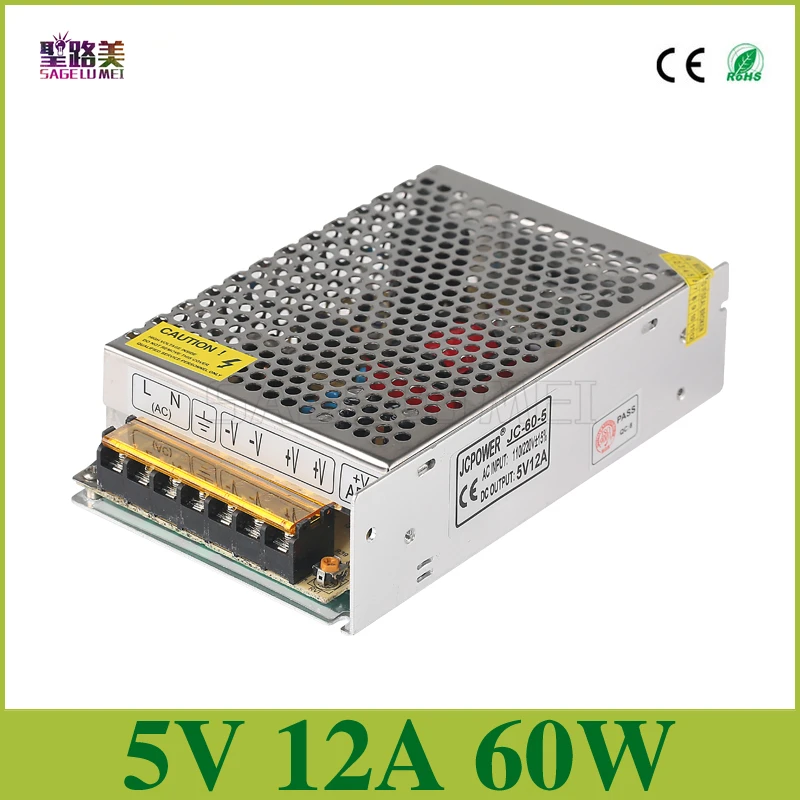 

Switching Power Supply Unit 120/240VAC LED Strips Pixels CCTV PSU,output 5V 12A 60W output Lighting Transformers for 2812b strip