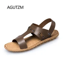 AGUTZM/5006 г. новые модные удобные мужские летние сандалии из натуральной кожи с заклепками, без застежки, большие размеры 45