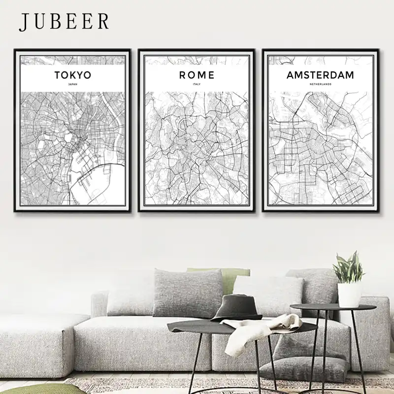 London Paris New York Tokyo World City Map Posters Nordic Style Wall Art Canvas Picture Black And White Painting For Living Room Painting Calligraphy Aliexpress