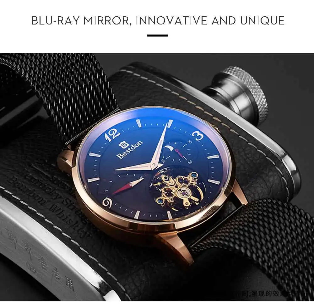 Bestdon новая концепция бренд большой циферблат Мужские часы автоматические механические наручные часы Tourbillon Moonphase Switzerland дизайн часы человек часы мужские механические