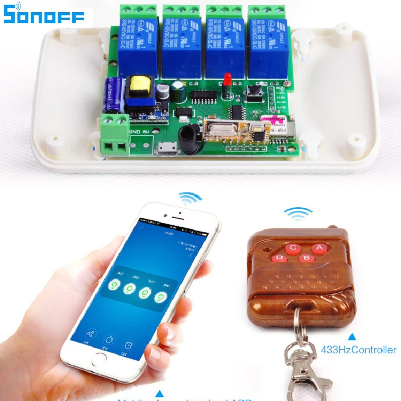 

WIFI Switch 4ch5V/32v 4-way Relay rf receive Jog Inching Self-locking wireless remote control for smart home Automation Modules