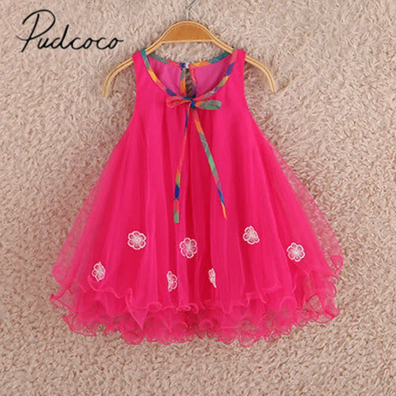 Детская летняя одежда платье принцессы без рукавов с цветочным рисунком и бантом для маленьких девочек шифоновое кружевное платье вечерние платья От 2 до 7 лет