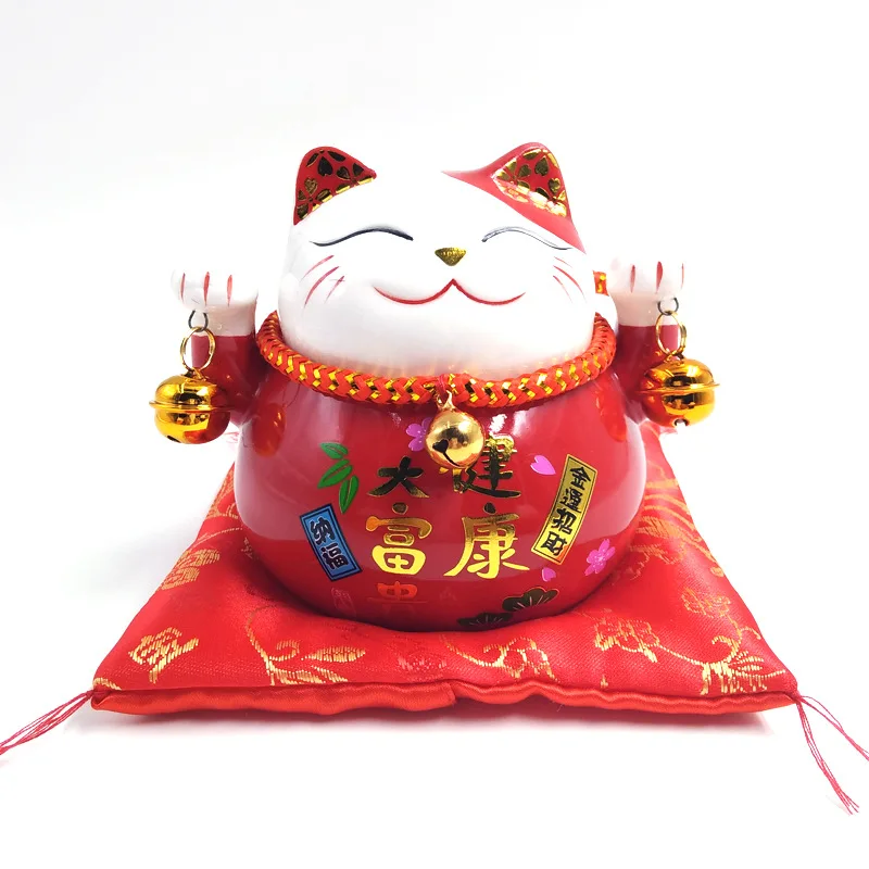 Китайские Рождественские подарки 4,5 дюймов Maneki Neko фарфор Lucky Cat домашний декор украшения Фортуна кошка копилка фэншуй ремесло - Цвет: Красный