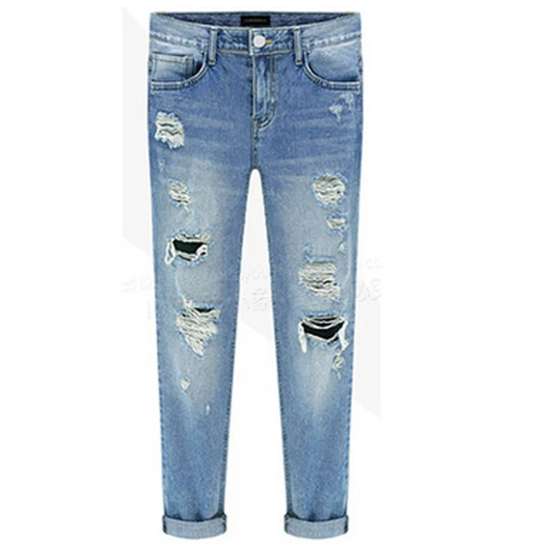 Spring 2017 Womens Blue Cotton Blend Hole Loose Harem