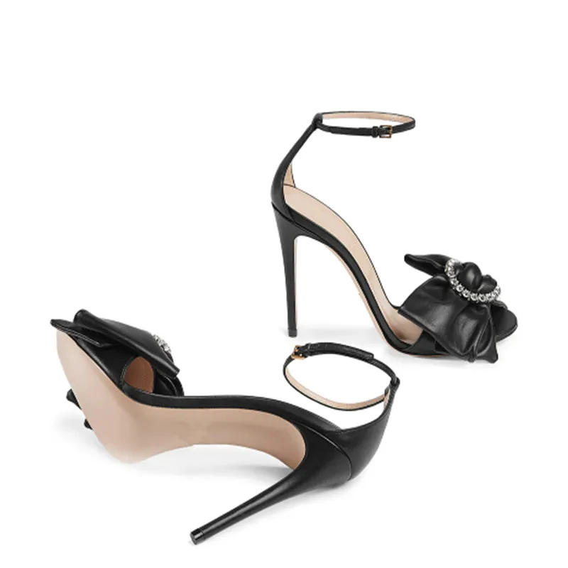 Bogen Diamanten High Designer Schnalle Stilvolle Marke Knöchel Schuhe Heels Frauen As Picture knoten Damen Sandalen Ring 2019 Peep Stiletto Toe axtYSwa