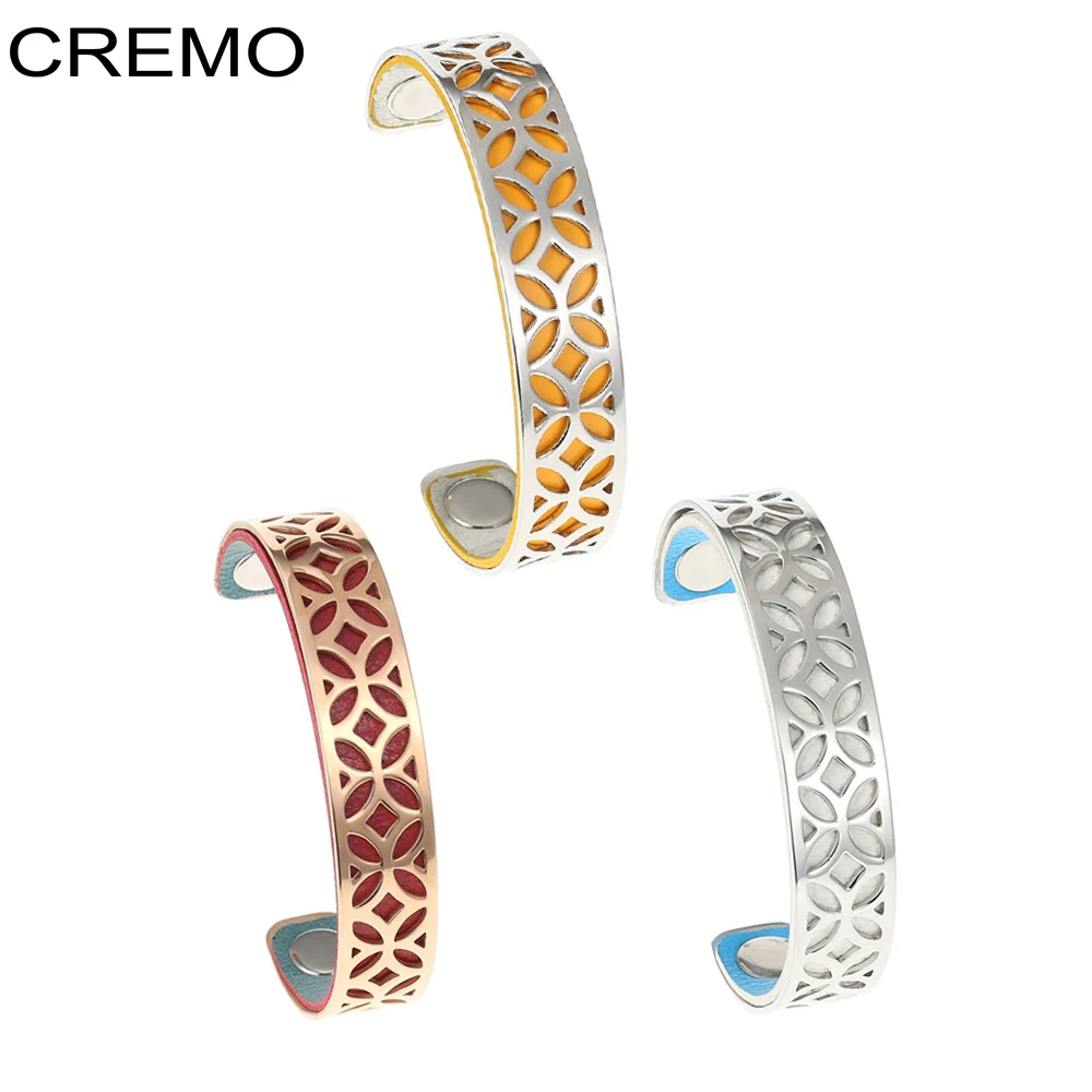 

Cremo Bracelets Bangles For Women Stainless Steel Jewelry Bijoux Femme Manchette Leather Belt Reversible Cuff Bangles