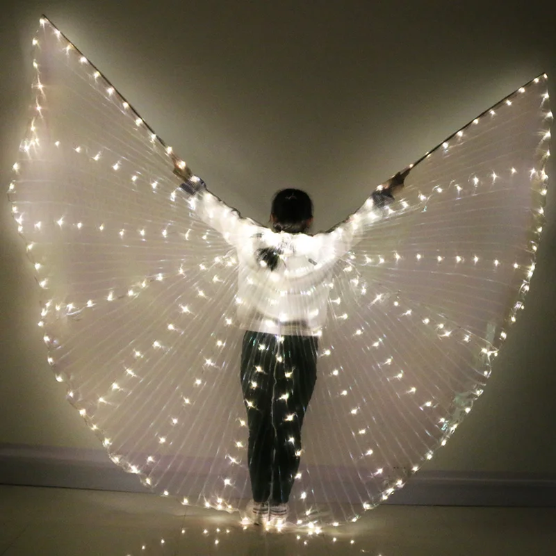 Women Belly Dance Costumes 360° LED Light Isis Wings Egyptian Sticks Performance 