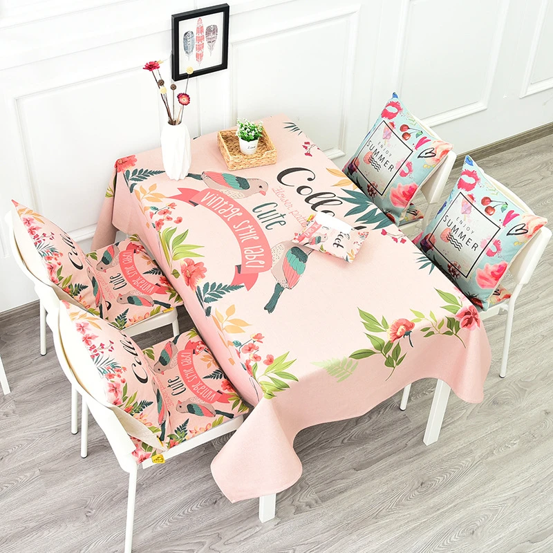 Lanweini Pastoral Cotton Linen Fabric Tableclothes For Rectangular Tables Digital Printing Floral Table Cloth For Table Cover