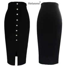 Holanono/женские модные шикарные винтажные Повседневные Вечерние юбки-карандаш средней длины с высокой талией и разрезом спереди на пуговицах