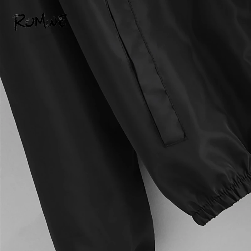 incredible  ROMWE Two Tone Hooded Zip Up Jacket Women Spring Autumn Casual Color Block Clothing Female Black an