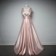 Халат розового demoiselle d'honneur2019 Новое атласное сексуальное с v-образным вырезом розовый красное платье подружки невесты с длинными vestido boda mujer invitada