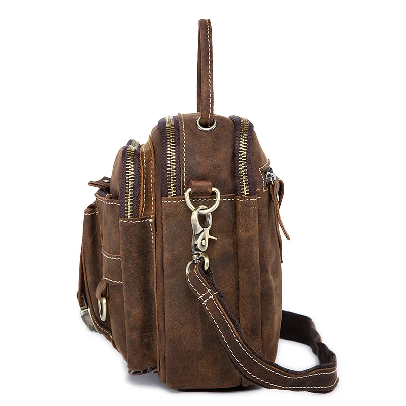 Factory Outlet Wear Crazy Horseskin Men Bags Europe and America Retro Coffee Men's Shoulder Bags Leather Crossbody Bags