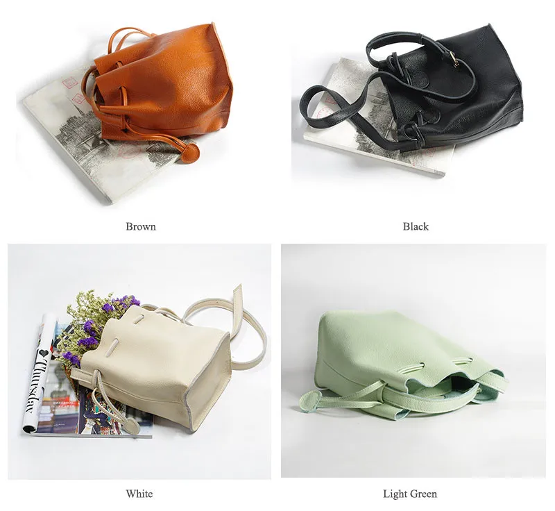 MJ Genuine Leather Women Bag Real Cow Leather Crossbody Handbag Female Small Shoulder Bag Ladies Bucket Messenger Bags for Girls (31)