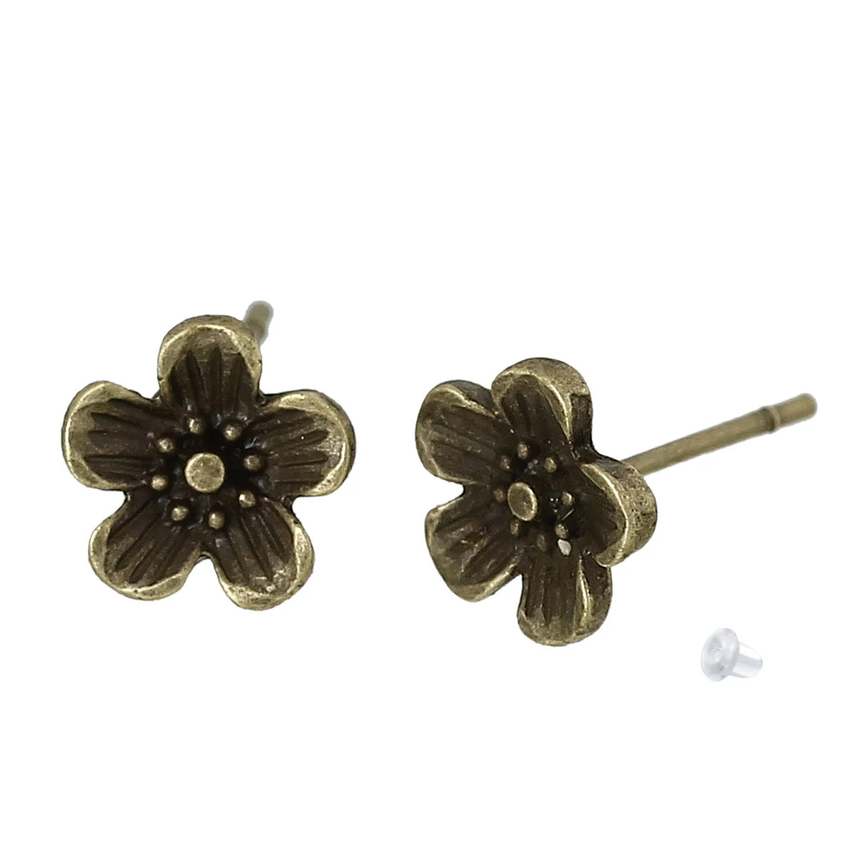 

Doreen Box Earring Ear Post Stud Earrings Plum Blossom Flower Antique Bronze W/ Stoppers 8mm x 8mm,2 PCs 2017 new