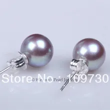 Ry00116 10 AAA ФИОЛЕТОВЫЙ 8 ММ ИСКУССТВЕННЫЙ ПРЕСНОЙ ВОДЫ ЖЕМЧУЖНОЕ СТАД СЕРЬГИ SILVER STICK