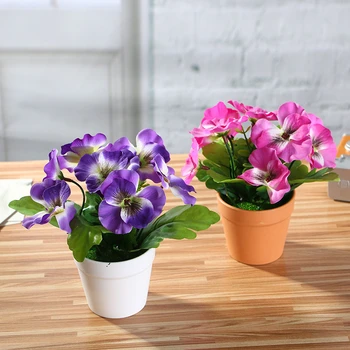 

Home Office Ornament Pansy Bonsai (with Plastic Pots) Simulates Artificial Silk Flowers Potted Plants