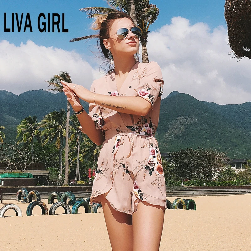 Summer Casual Sexy Lady Backless Elastic Waist Print Mini Romper overall Jumpsuit 2018 Women pleated Overalls Playsuit Jumpsuit