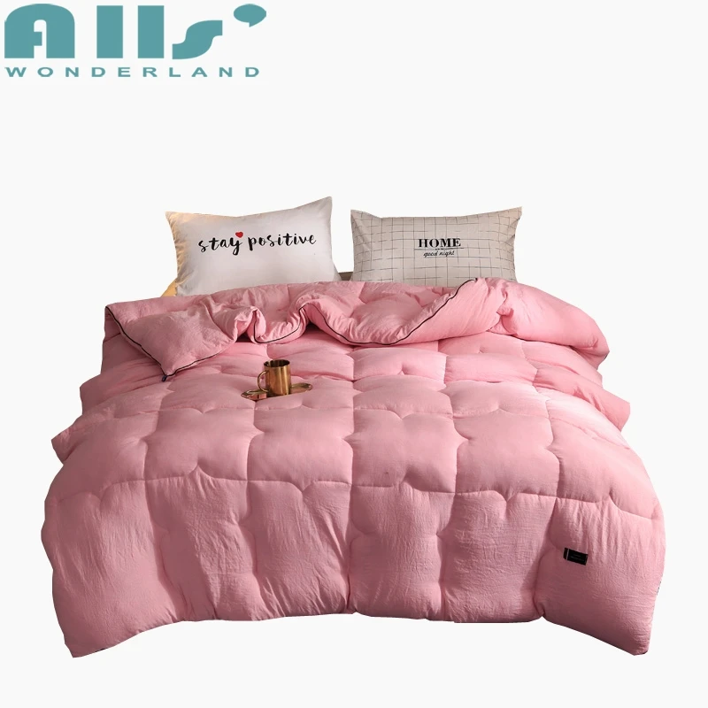 Solid Color Quilted Pink Comforter Twin Duvet Japanese Style Quilt